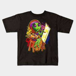 Psychedelic Hippie Alien Artist Girl Kids T-Shirt